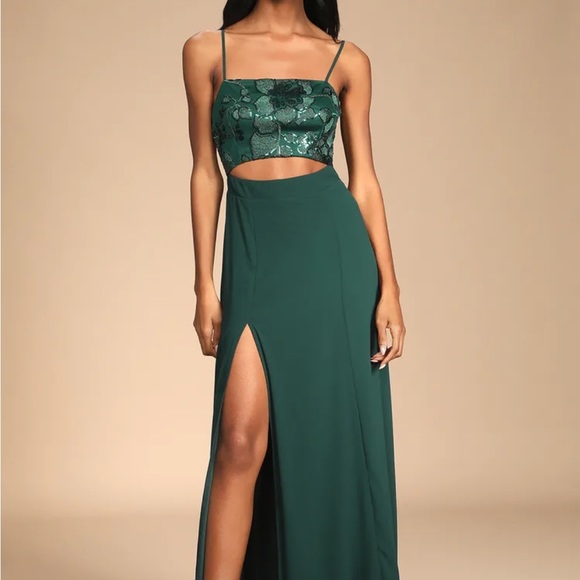 Lulus Dresses & Skirts - All-Nighter Forest Green Sequin Cutout Maxi Dress